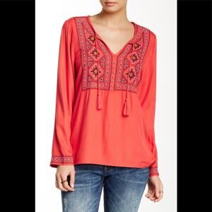Lucky Brand Embroidered Bib Tunic Boho Small